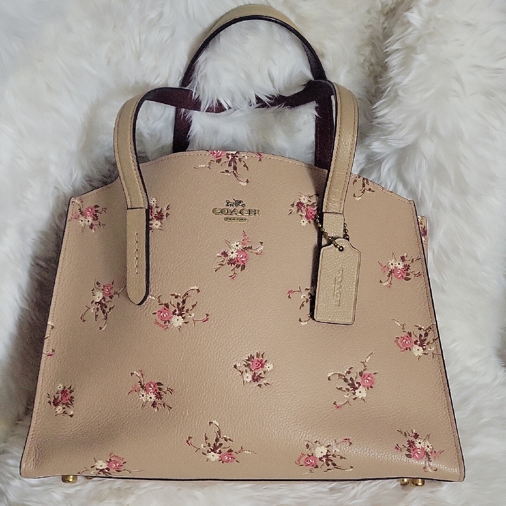 #1. Coach Beige Satchel with Pink Floral Design
